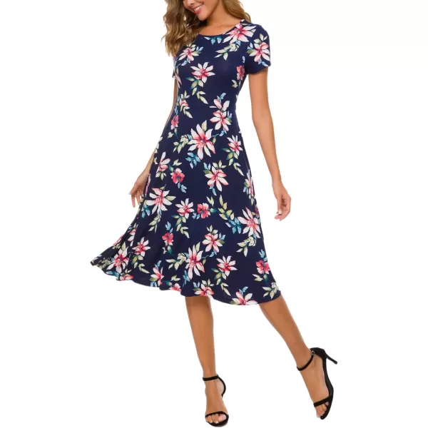 Urban CoCo Womens Floral Print Short Sleeve Flared Midi Dress 11