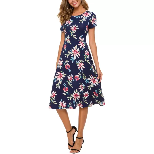 Urban CoCo Womens Floral Print Short Sleeve Flared Midi Dress 11