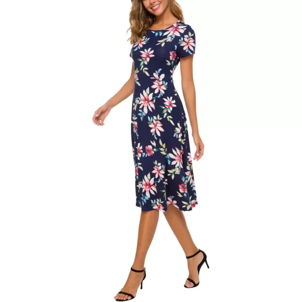Urban CoCo Womens Floral Print Short Sleeve Flared Midi Dress 11