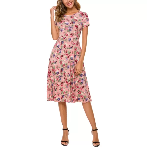 Urban CoCo Womens Floral Print Short Sleeve Flared Midi Dress 12