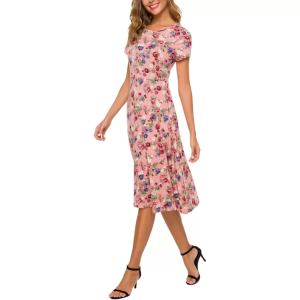 Urban CoCo Womens Floral Print Short Sleeve Flared Midi Dress 12