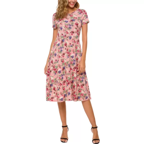 Urban CoCo Womens Floral Print Short Sleeve Flared Midi Dress 12