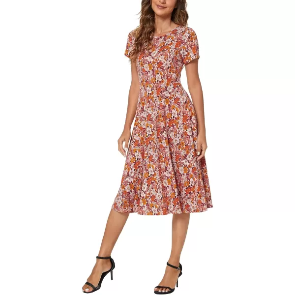 Urban CoCo Womens Floral Print Short Sleeve Flared Midi Dress 16