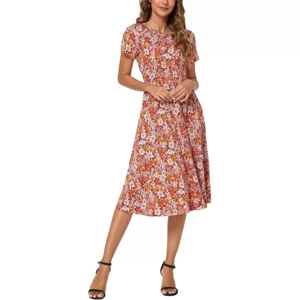 Urban CoCo Womens Floral Print Short Sleeve Flared Midi Dress 16