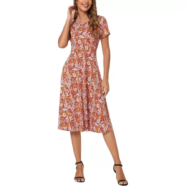 Urban CoCo Womens Floral Print Short Sleeve Flared Midi Dress 16
