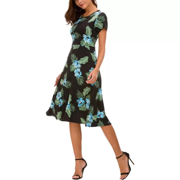 Urban CoCo Womens Floral Print Short Sleeve Flared Midi Dress 2