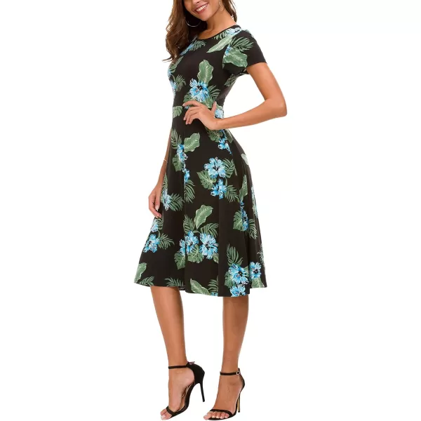 Urban CoCo Womens Floral Print Short Sleeve Flared Midi Dress 2