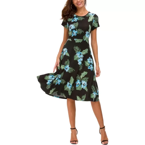 Urban CoCo Womens Floral Print Short Sleeve Flared Midi Dress 2