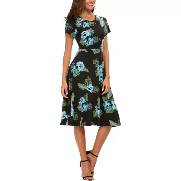 Urban CoCo Womens Floral Print Short Sleeve Flared Midi Dress 2