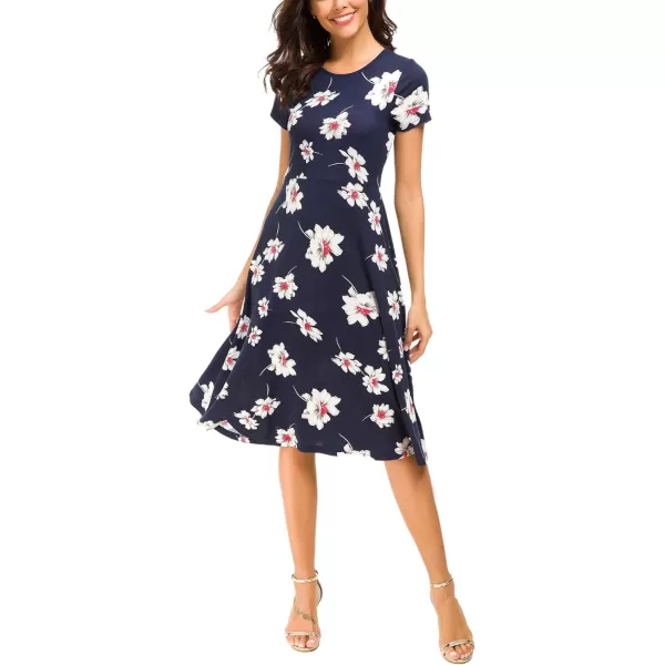 Urban CoCo Womens Floral Print Short Sleeve Flared Midi Dress 3