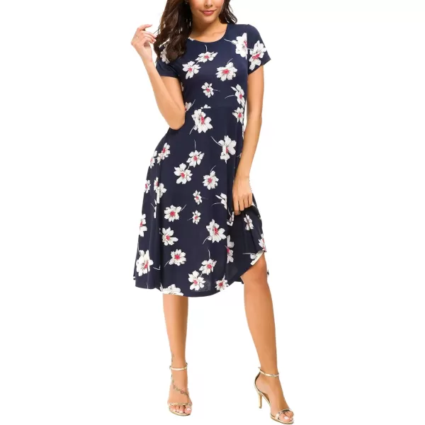 Urban CoCo Womens Floral Print Short Sleeve Flared Midi Dress 3