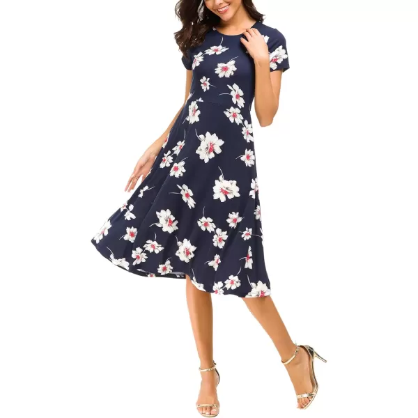 Urban CoCo Womens Floral Print Short Sleeve Flared Midi Dress 3
