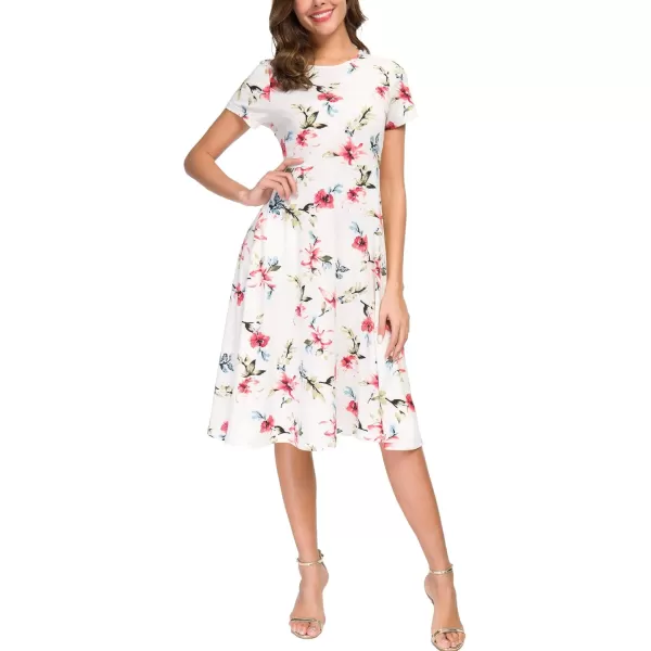 Urban CoCo Womens Floral Print Short Sleeve Flared Midi Dress 5