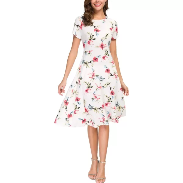 Urban CoCo Womens Floral Print Short Sleeve Flared Midi Dress 5