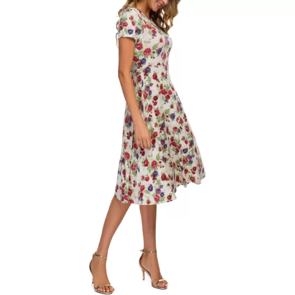 Urban CoCo Womens Floral Print Short Sleeve Flared Midi Dress 7