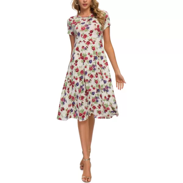 Urban CoCo Womens Floral Print Short Sleeve Flared Midi Dress 7