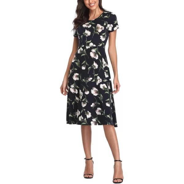 Urban CoCo Womens Floral Print Short Sleeve Flared Midi Dress 8