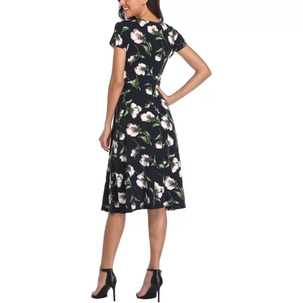 Urban CoCo Womens Floral Print Short Sleeve Flared Midi Dress 8
