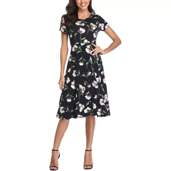Urban CoCo Womens Floral Print Short Sleeve Flared Midi Dress 8