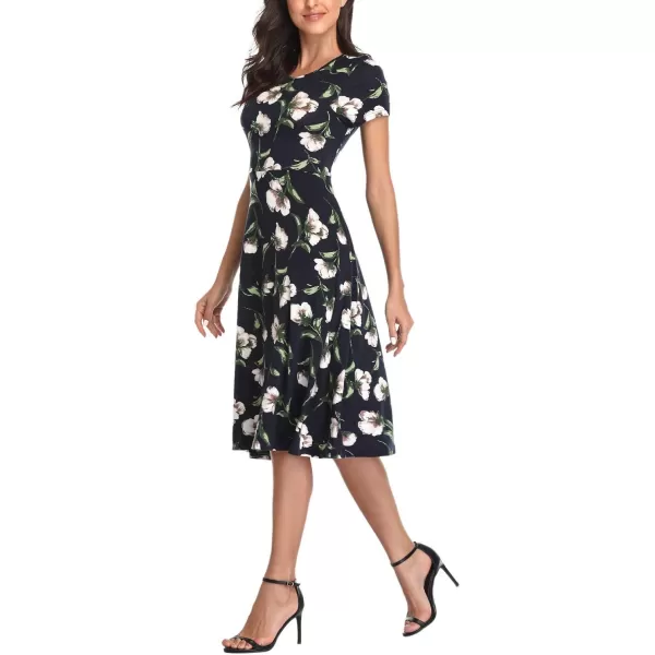 Urban CoCo Womens Floral Print Short Sleeve Flared Midi Dress 8