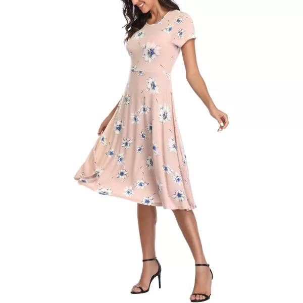 Urban CoCo Womens Floral Print Short Sleeve Flared Midi Dress 9