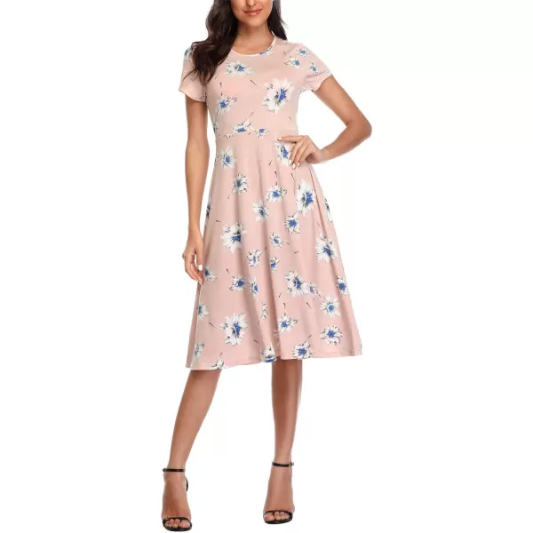 Urban CoCo Womens Floral Print Short Sleeve Flared Midi Dress 9
