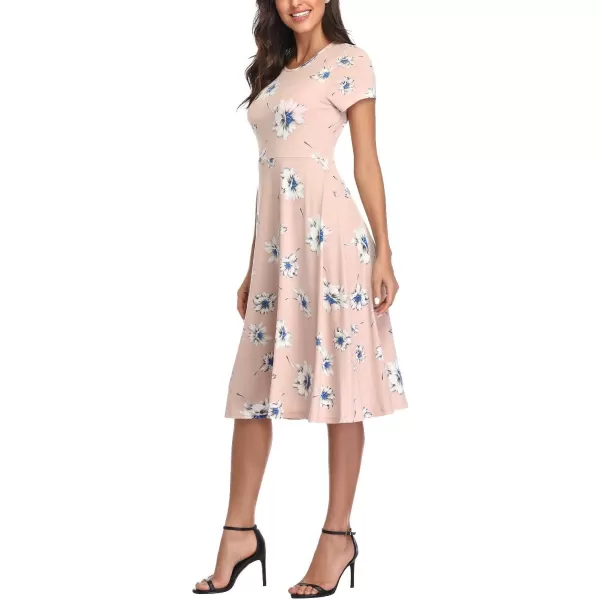 Urban CoCo Womens Floral Print Short Sleeve Flared Midi Dress 9