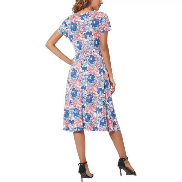 Urban CoCo Womens Floral Print Short Sleeve Flared Midi Dress15