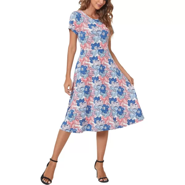 Urban CoCo Womens Floral Print Short Sleeve Flared Midi Dress15