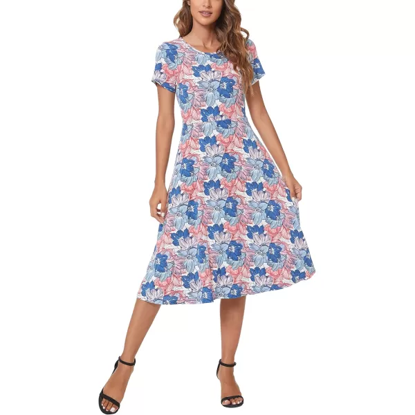 Urban CoCo Womens Floral Print Short Sleeve Flared Midi Dress15