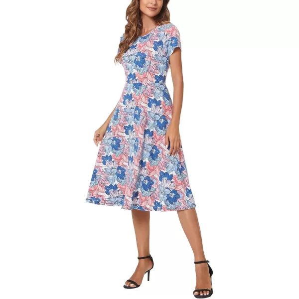 Urban CoCo Womens Floral Print Short Sleeve Flared Midi Dress15