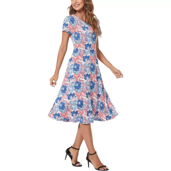 Urban CoCo Womens Floral Print Short Sleeve Flared Midi Dress15