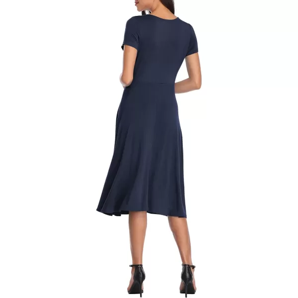 Urban CoCo Womens Floral Print Short Sleeve Flared Midi DressNavy Blue