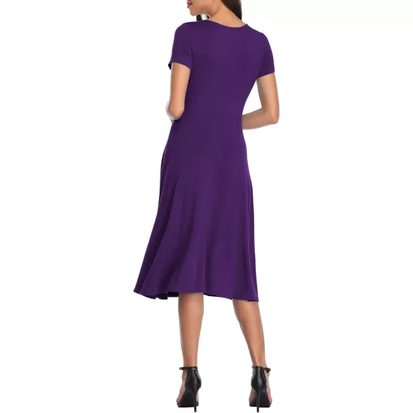 Urban CoCo Womens Floral Print Short Sleeve Flared Midi DressPurple