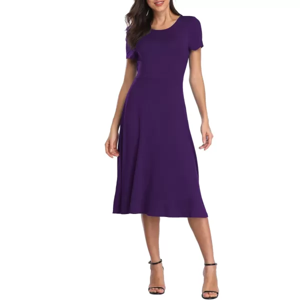 Urban CoCo Womens Floral Print Short Sleeve Flared Midi DressPurple