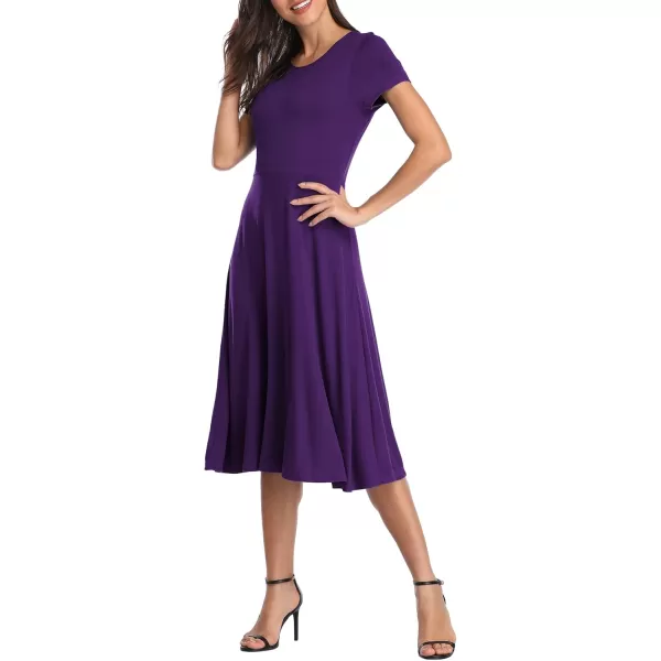 Urban CoCo Womens Floral Print Short Sleeve Flared Midi DressPurple
