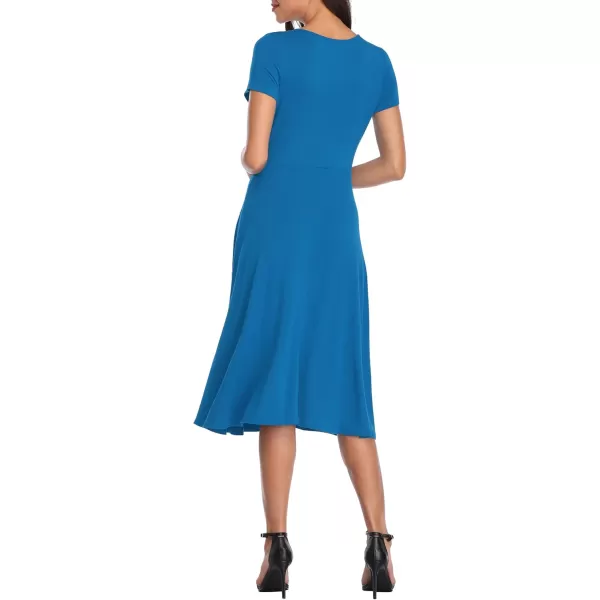 Urban CoCo Womens Floral Print Short Sleeve Flared Midi DressSteel Blue