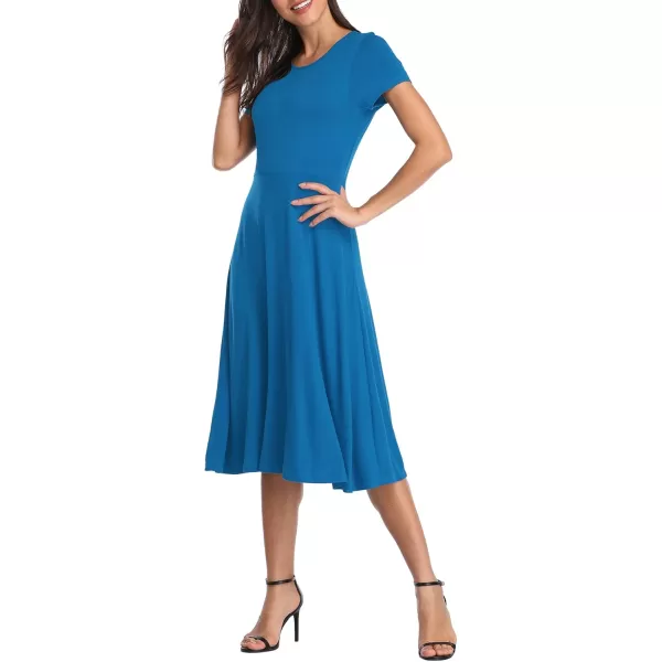 Urban CoCo Womens Floral Print Short Sleeve Flared Midi DressSteel Blue