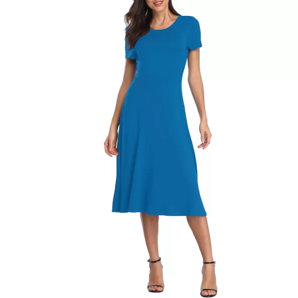 Urban CoCo Womens Floral Print Short Sleeve Flared Midi DressSteel Blue