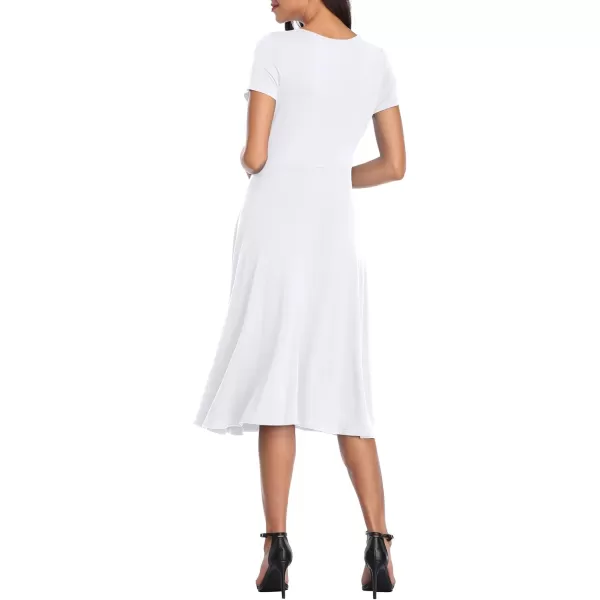 Urban CoCo Womens Floral Print Short Sleeve Flared Midi DressWhite