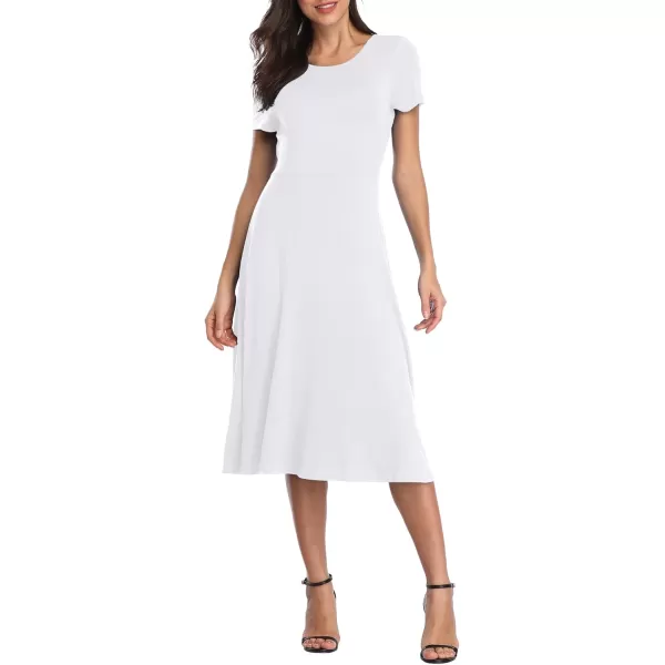 Urban CoCo Womens Floral Print Short Sleeve Flared Midi DressWhite