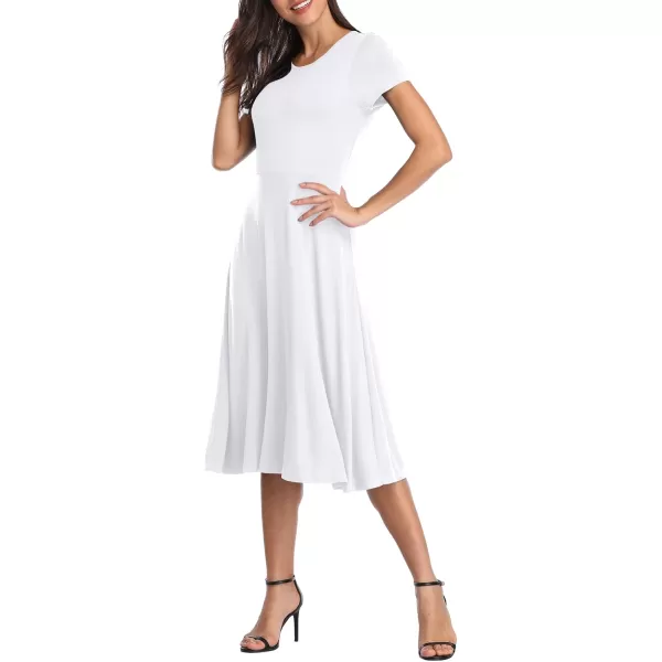 Urban CoCo Womens Floral Print Short Sleeve Flared Midi DressWhite