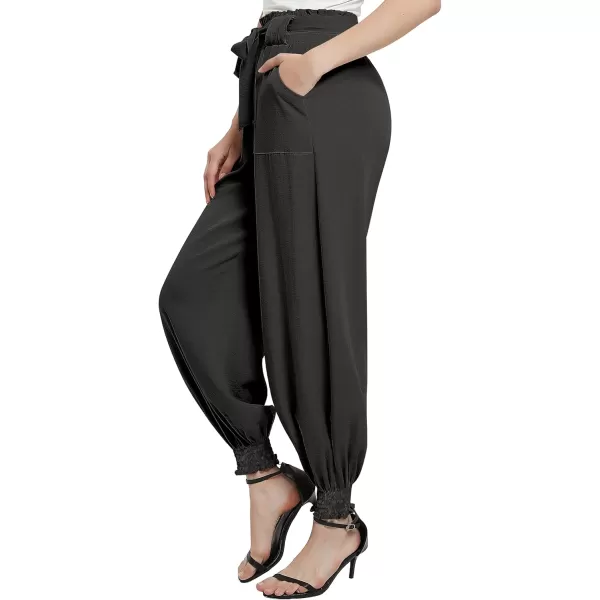 Urban CoCo Womens Paper Bag High Waist Belted Ruffle Work Pants with PocketsBlack