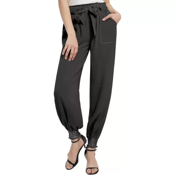 Urban CoCo Womens Paper Bag High Waist Belted Ruffle Work Pants with PocketsBlack