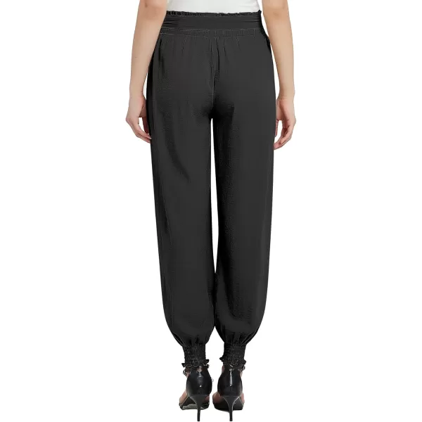 Urban CoCo Womens Paper Bag High Waist Belted Ruffle Work Pants with PocketsBlack