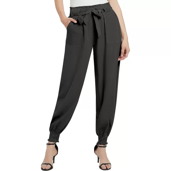 Urban CoCo Womens Paper Bag High Waist Belted Ruffle Work Pants with PocketsBlack