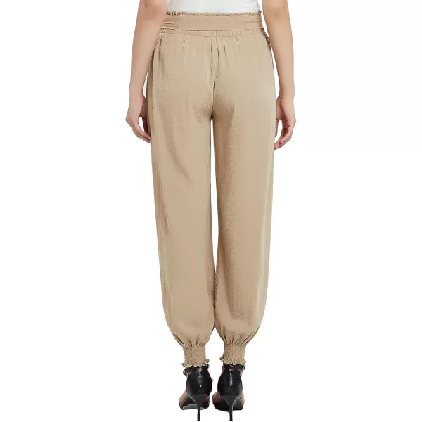 Urban CoCo Womens Paper Bag High Waist Belted Ruffle Work Pants with PocketsKhaki