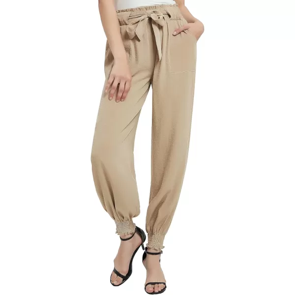 Urban CoCo Womens Paper Bag High Waist Belted Ruffle Work Pants with PocketsKhaki