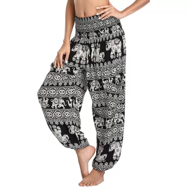 Urban CoCo Womens Smocked Waist Boho Floral Print Harem Yoga Pants 1