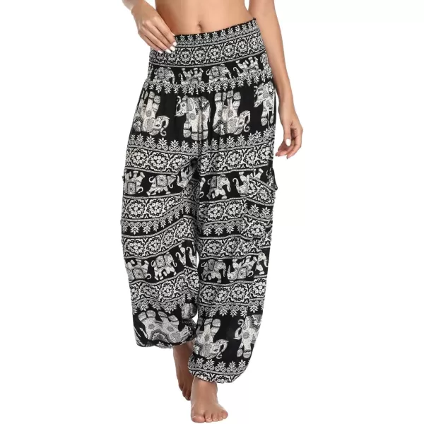 Urban CoCo Womens Smocked Waist Boho Floral Print Harem Yoga Pants 1